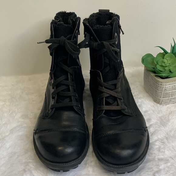 JOSEF Seibel black suede leather fur lace up combat moto low boots booties - Picture 3 of 8